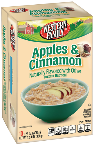 slide 1 of 1, Western Family Instant Oatmeal Apple/Cinnamon, 12.3 oz