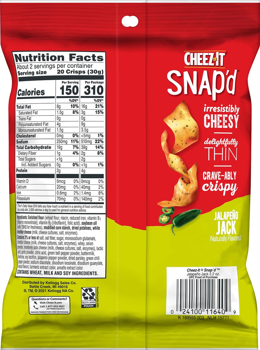 slide 2 of 3, Cheez-It Snap'd Jalapeno Jack Cheesy Baked Snacks 2.2 oz, 2.2 oz