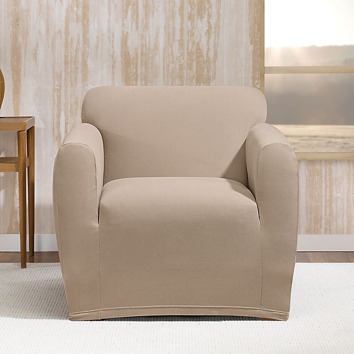 slide 1 of 1, SureFit Home Decor Stretch Morgan Box Cushion Chair Cover - Khaki, 1 ct