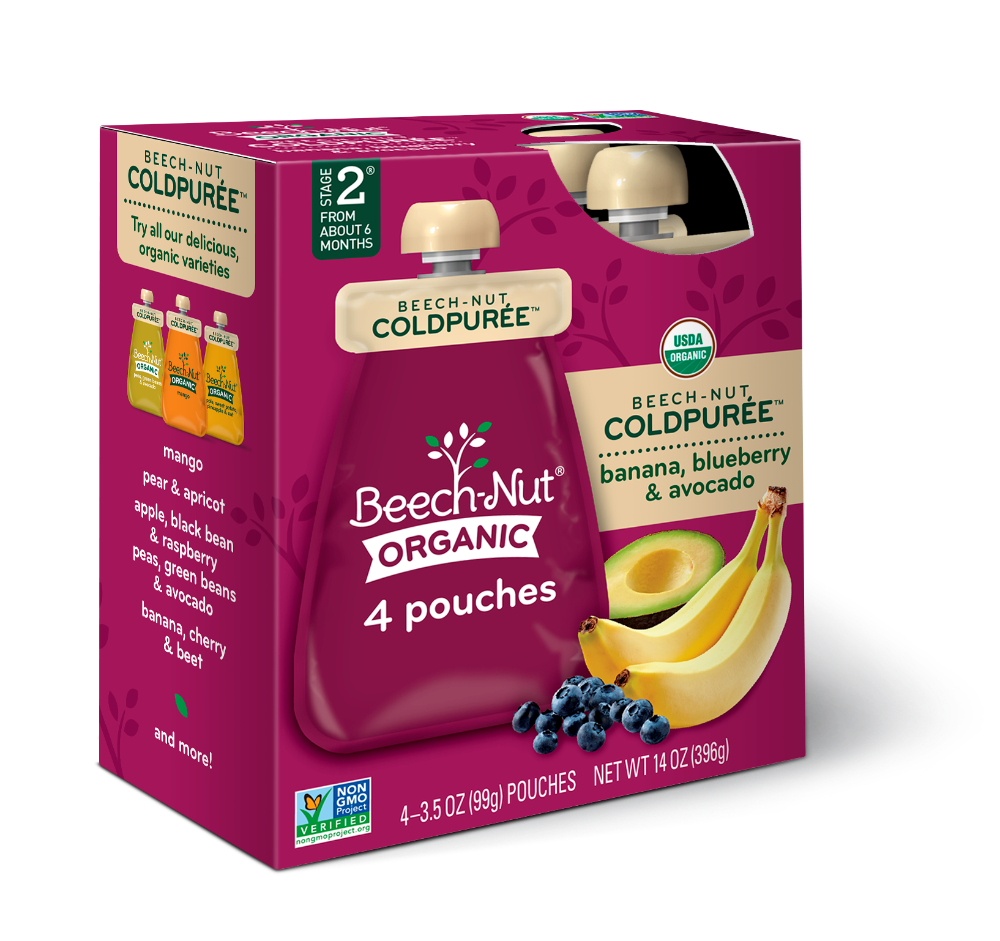 slide 1 of 1, Beech-Nut Organic Pouches, Banana, Blueberry, Avocado, 4 ct; 3.5 oz