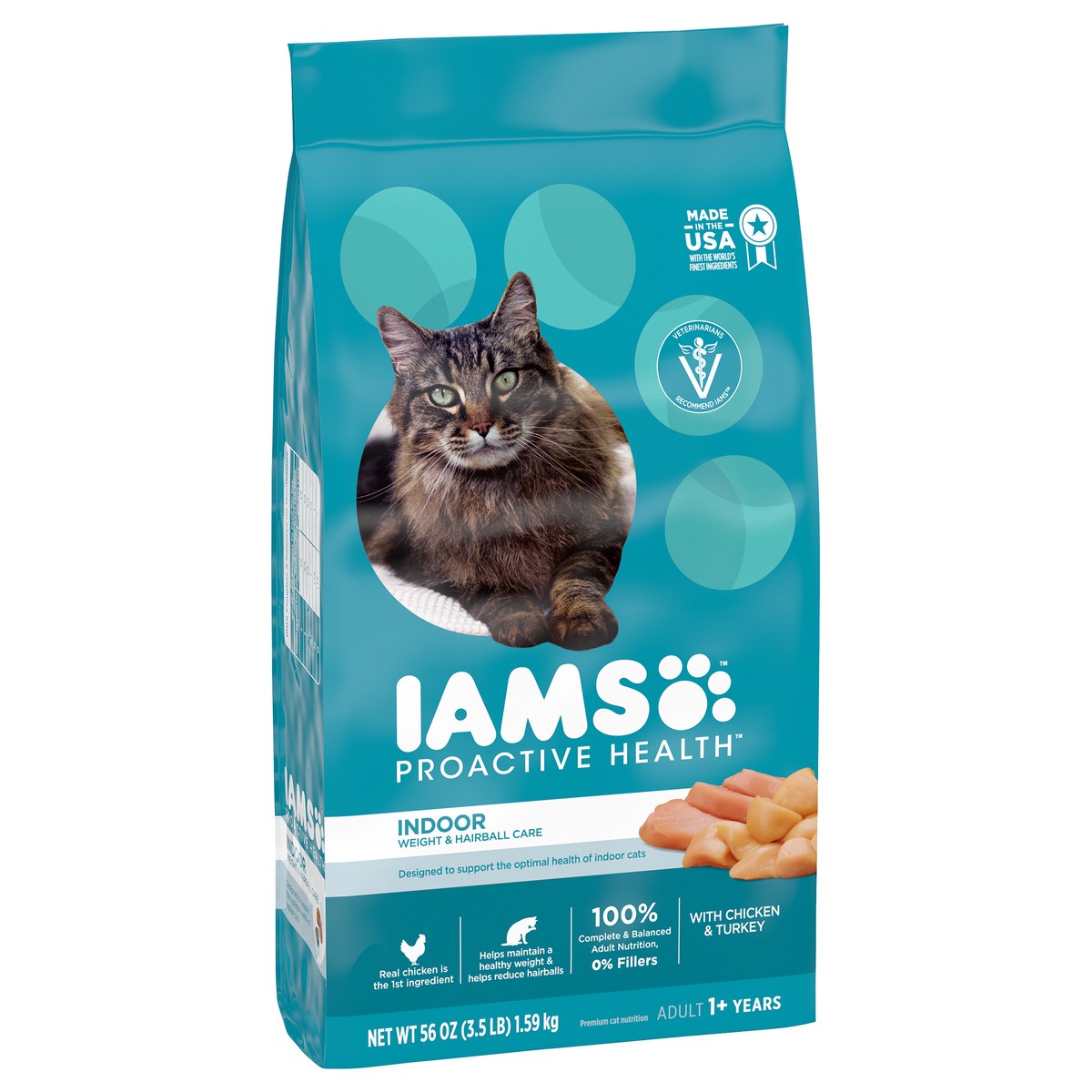 slide 2 of 9, IAMS ProActive Health Chicken & Turkey Indoor Adult Cat Food 56 oz, 56 oz
