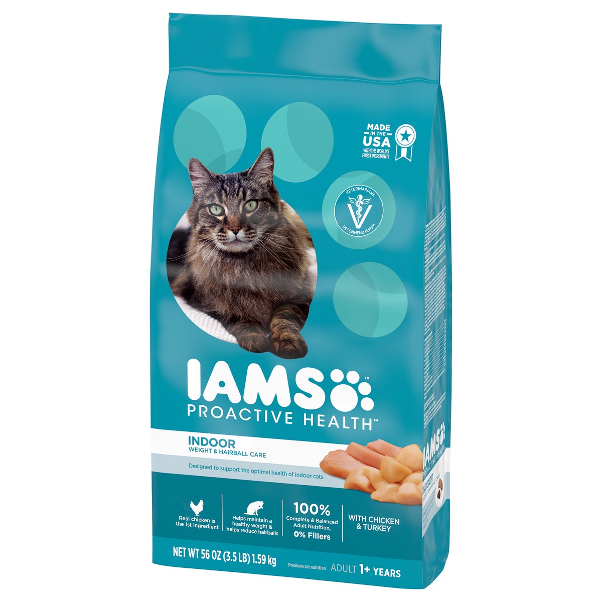 slide 3 of 9, IAMS ProActive Health Chicken & Turkey Indoor Adult Cat Food 56 oz, 56 oz