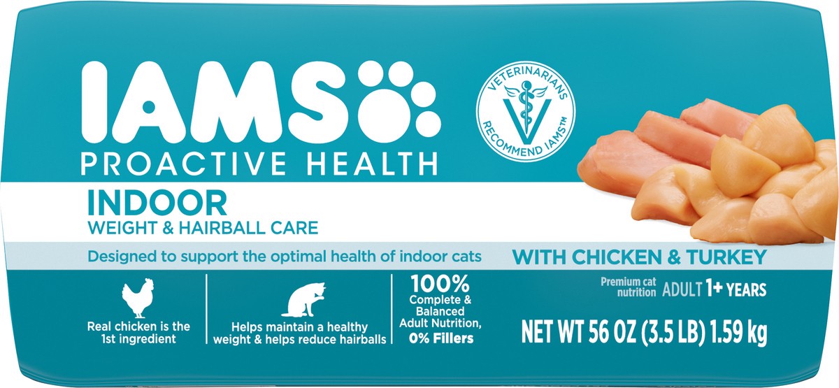 slide 3 of 9, IAMS ProActive Health Chicken & Turkey Indoor Adult Cat Food 56 oz, 56 oz