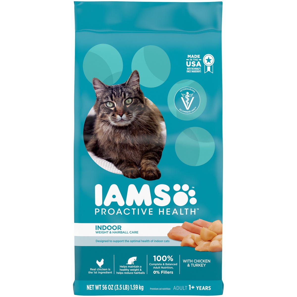 slide 1 of 5, IAMS Proactive Health Indoor Weight Control & Hairball Care with Chicken & Turkey Adult Premium Dry Cat Food - 3.5lbs, 3.5 lb