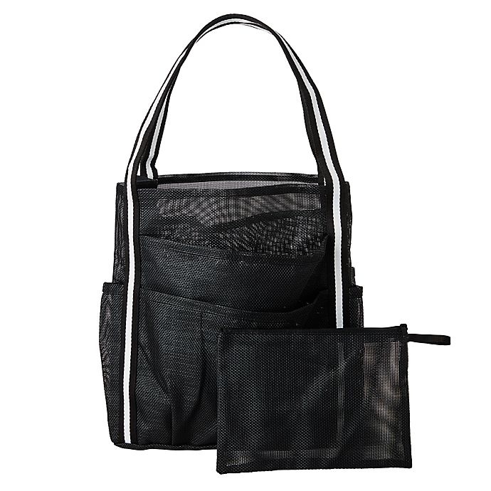 slide 1 of 3, Simply Essential Large Mesh Shower Tote - Black, 1 ct