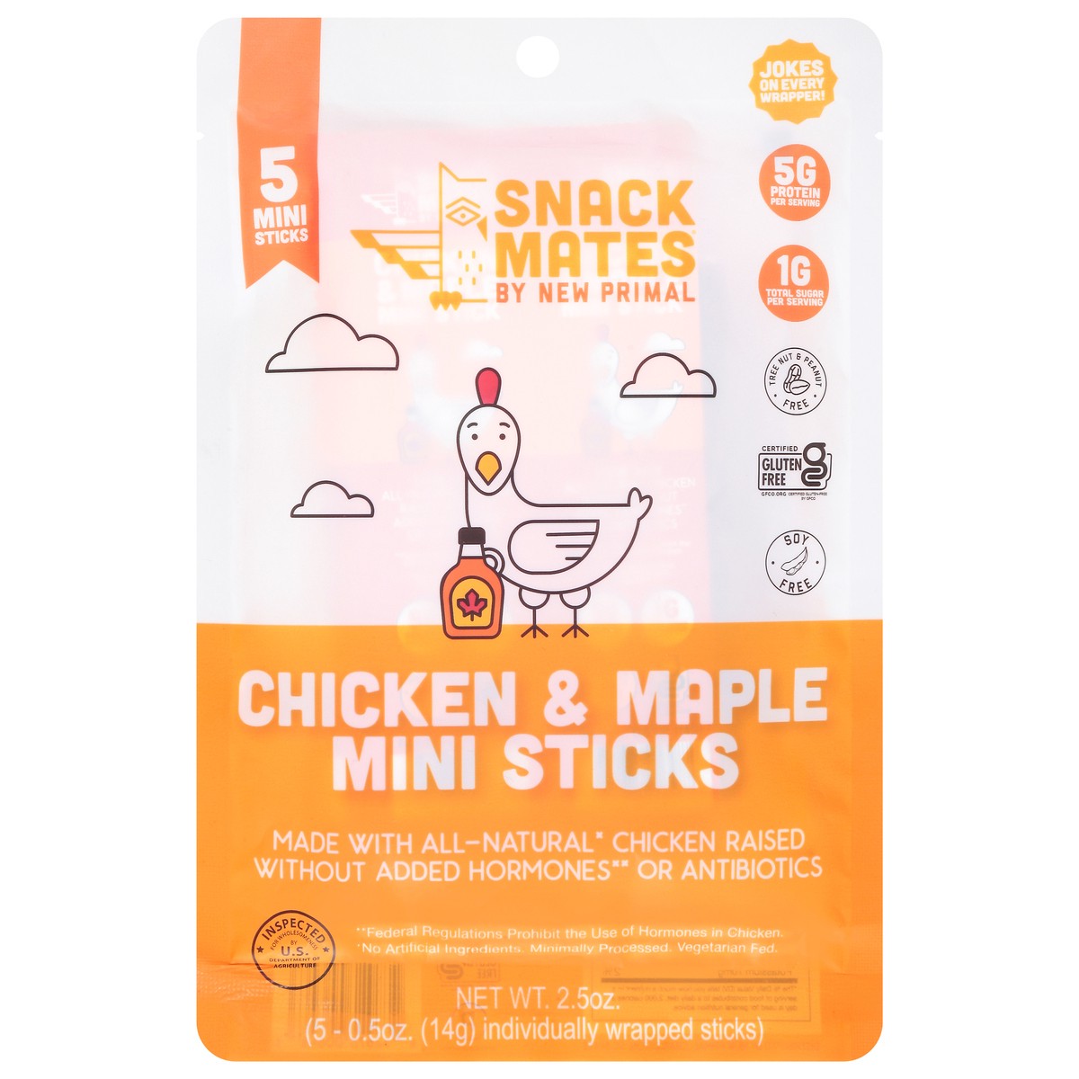 slide 1 of 1, The New Primal Snack Mates Chicken & Maple Mini Meat Sticks - 5 - 0.5 oz Sticks, 2.5 oz