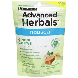 Dramamine Advanced Herbals Nausea Lemon/Honey/Ginger Flavors Ginger Chews 20 Soft Chews
