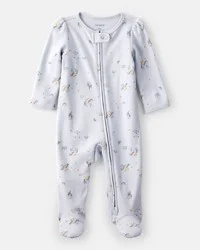 Carter's Baby Girl Unicorn Star Print 100% Cotton Long-Sleeve 2-Way Zip Sleep & Play - Blue Blue NB