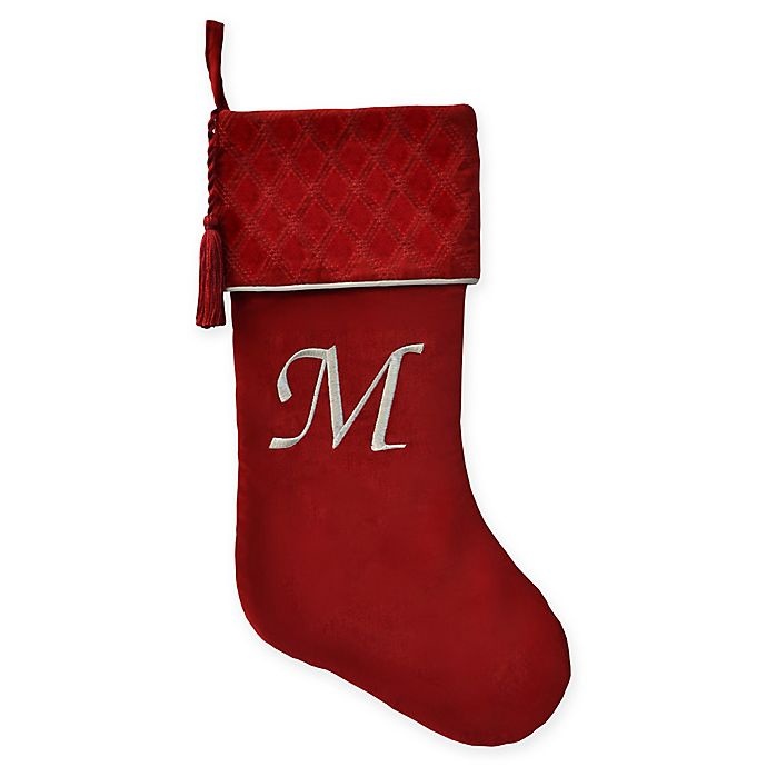 slide 1 of 2, Winter Wonderland Harvey Lewis Monogram Letter M'' Luxurious Velvet Stocking - Red'', 1 ct