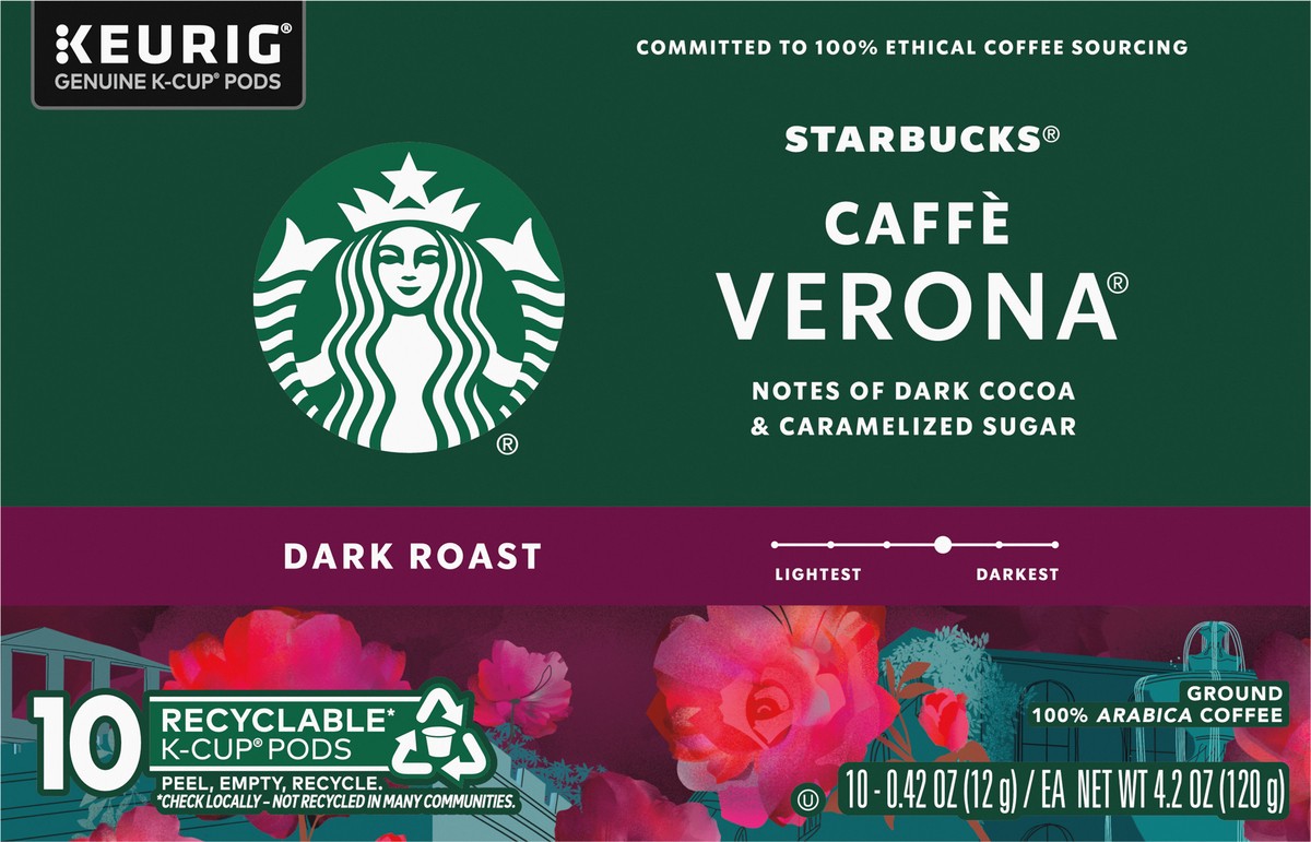 slide 7 of 9, Starbucks K-Cup Coffee Pods, Dark Roast Coffee, Caffè Verona, 100% Arabica, 1 box (10 pods), 10 ct