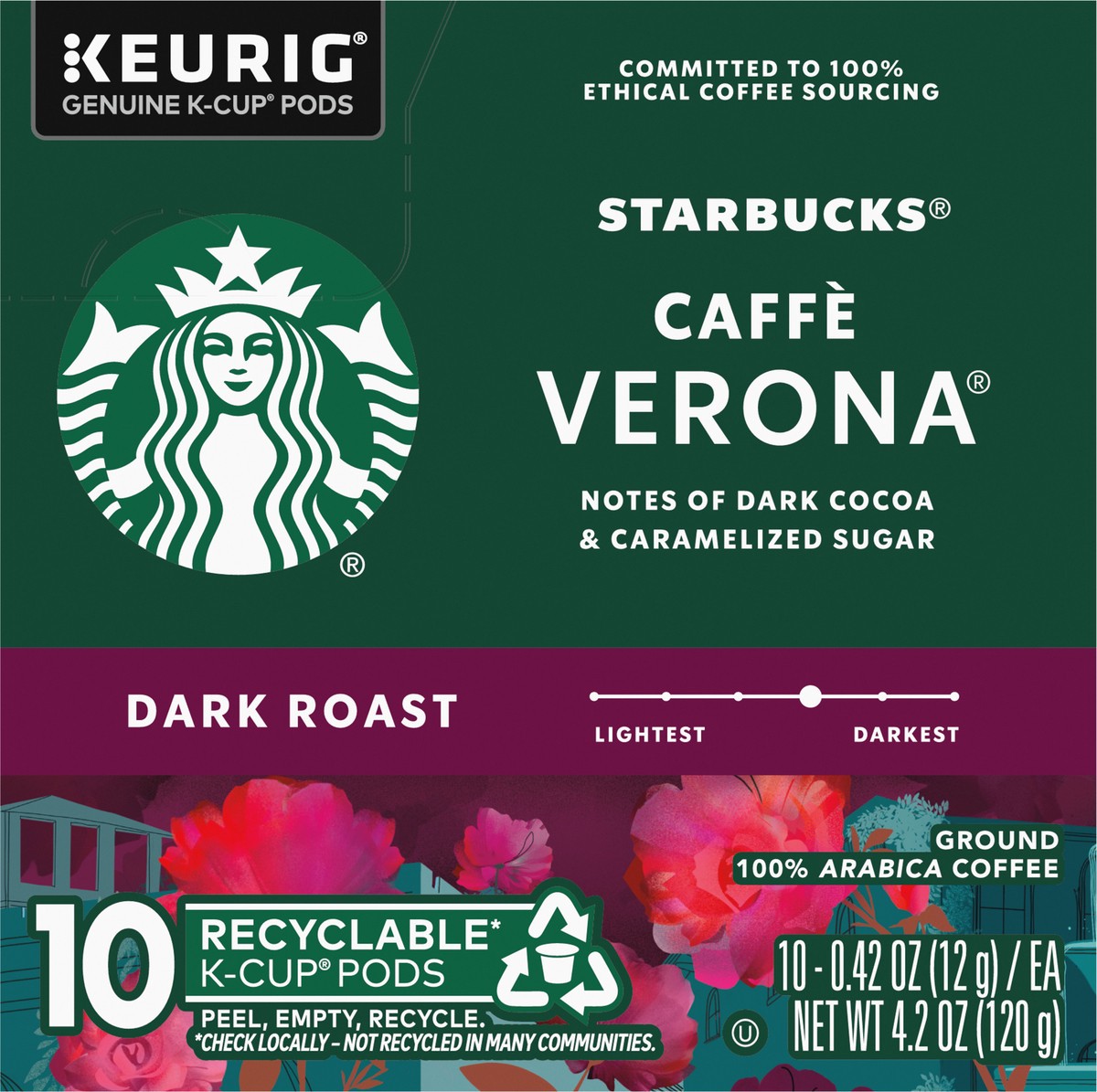 slide 2 of 9, Starbucks K-Cup Coffee Pods, Dark Roast Coffee, Caffè Verona, 100% Arabica, 1 box (10 pods), 10 ct