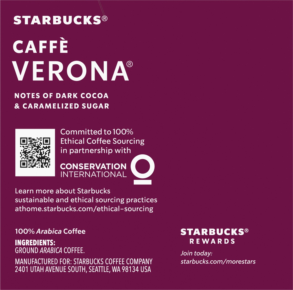 slide 9 of 9, Starbucks K-Cup Coffee Pods, Dark Roast Coffee, Caffè Verona, 100% Arabica, 1 box (10 pods), 10 ct