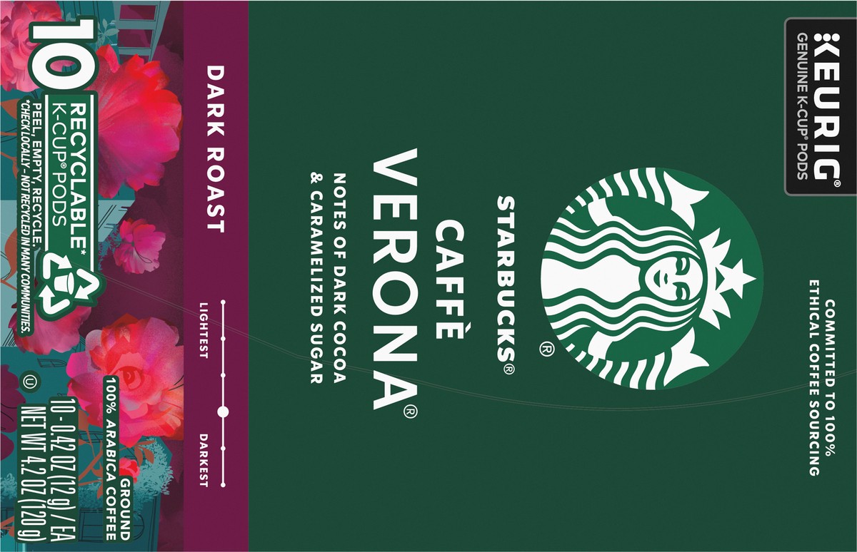 slide 6 of 9, Starbucks K-Cup Coffee Pods, Dark Roast Coffee, Caffè Verona, 100% Arabica, 1 box (10 pods), 10 ct