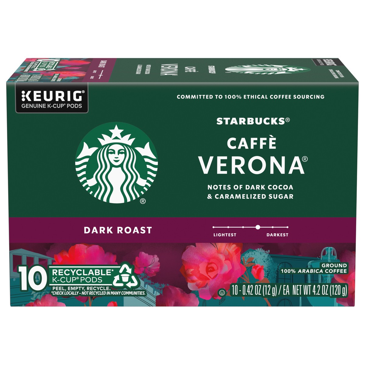 slide 1 of 9, Starbucks Dark Roast Caffe Verona Coffee Pack 10 K-Cup Pods, 10 ct