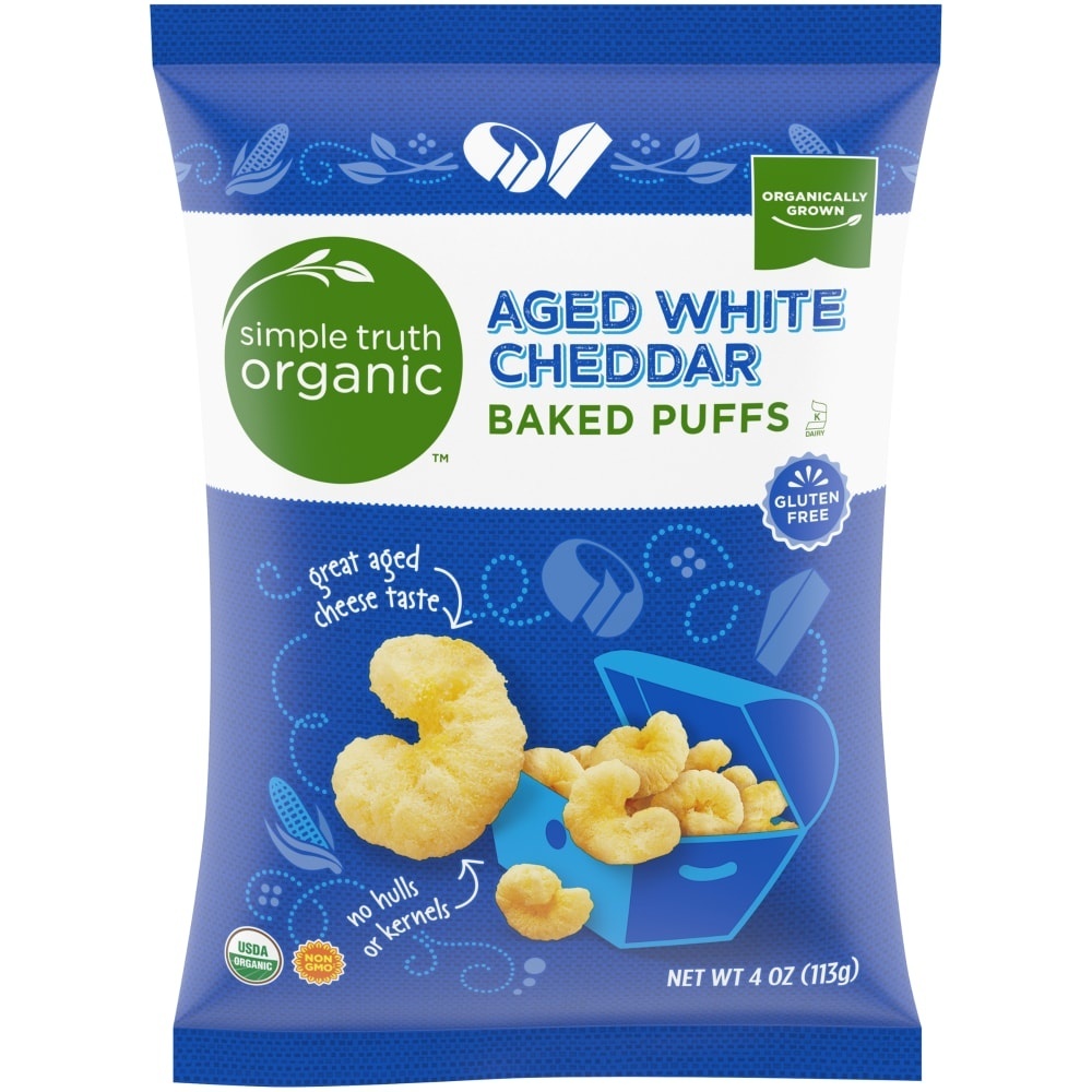 slide 1 of 1, Simple Truth Organic Aged White Cheddar Baked Puffs, 4 oz