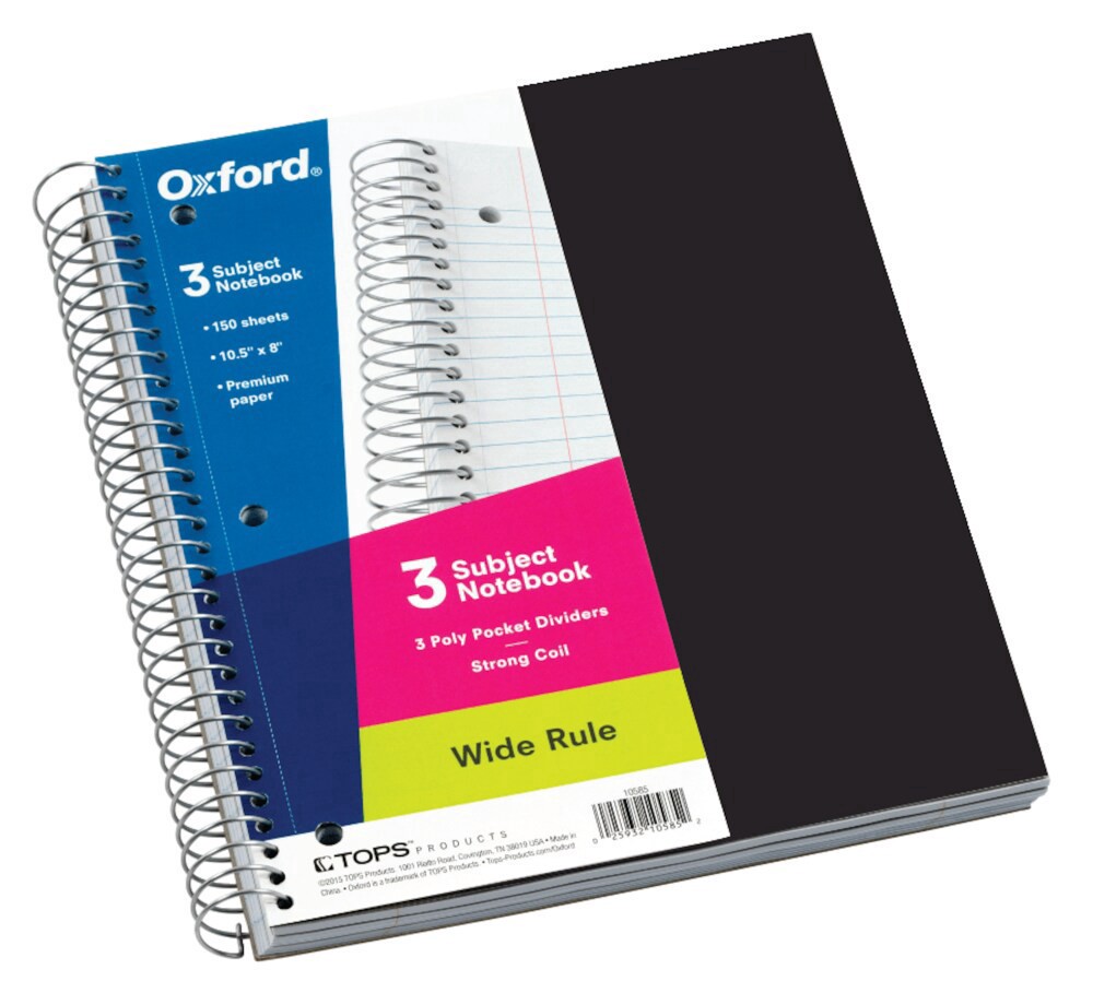 slide 1 of 1, Oxford 3 Subject Wide Ruled Spiral Notebook, 1 ct