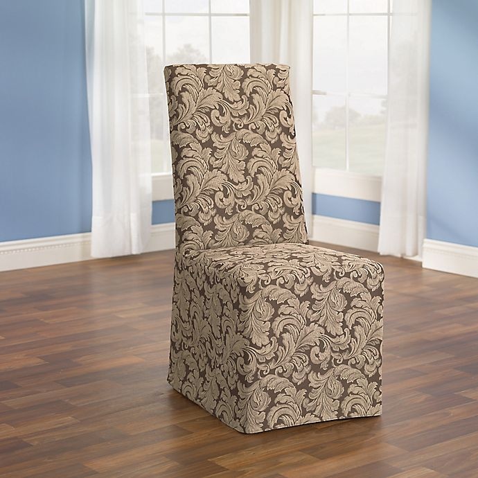 slide 1 of 2, SureFit Home Decor Scroll Dining Chair Cover - Brown, 1 ct
