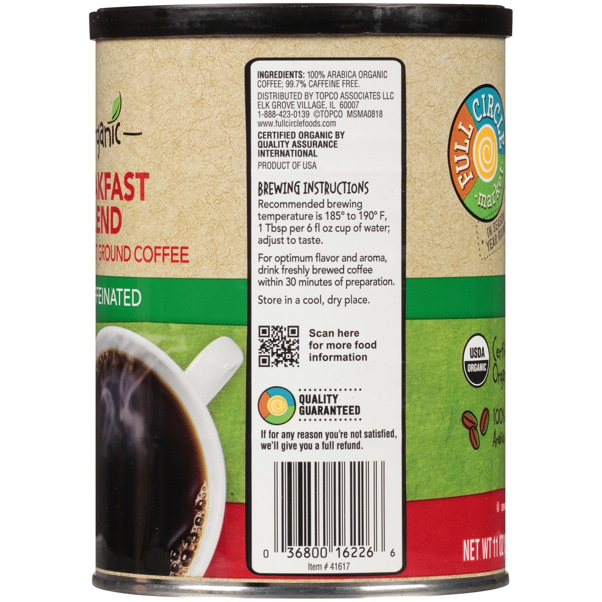 slide 7 of 13, Full Circle Market Decaffeinated Breakfast Blend Medium Roast Ground Coffee - 11 oz, 11 oz