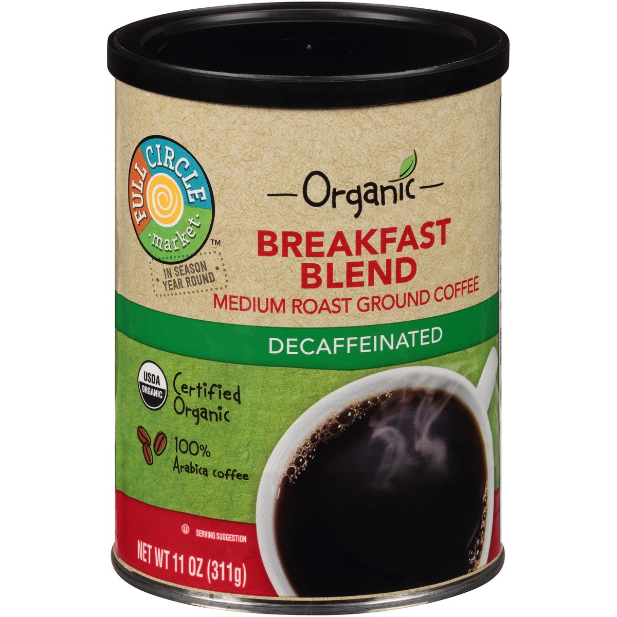 slide 3 of 13, Full Circle Market Decaffeinated Breakfast Blend Medium Roast Ground Coffee - 11 oz, 11 oz