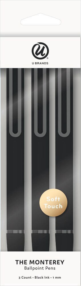 slide 1 of 1, U Brands Soft Touch Midnight Black Monterey Ballpoint Pens, 3 ct