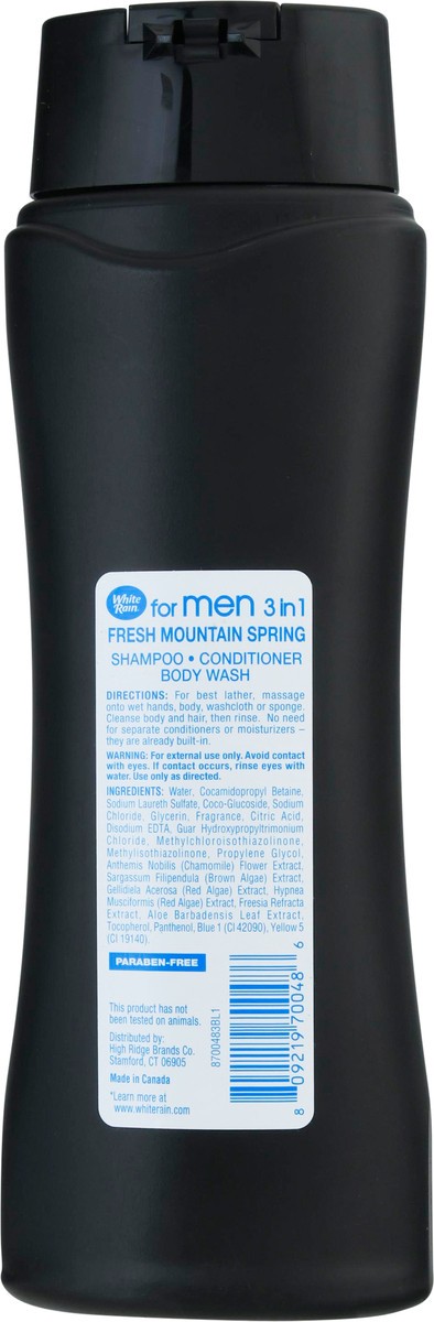 slide 7 of 13, White Rain For Men 3-In-1 Fresh Mountain Spring Shampoo + Conditioner + Body Wash, 15 oz