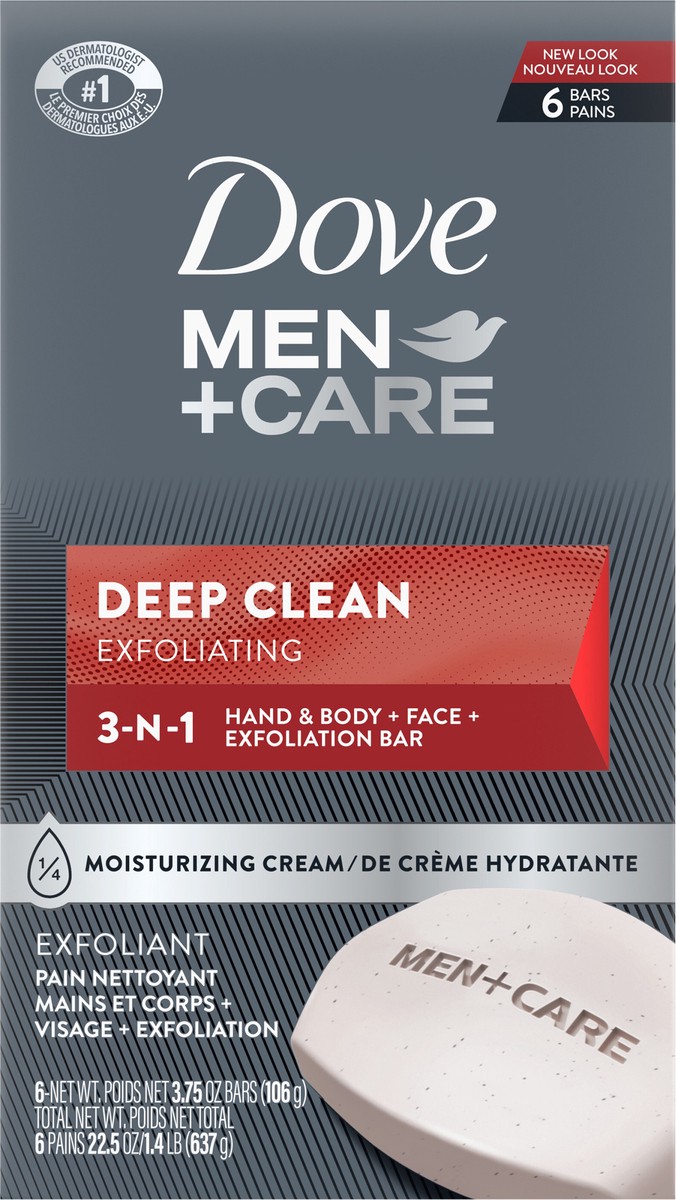 slide 5 of 6, Dove Men+Care Dove Deep Clean Body Soap and Face Bar, 6 ct