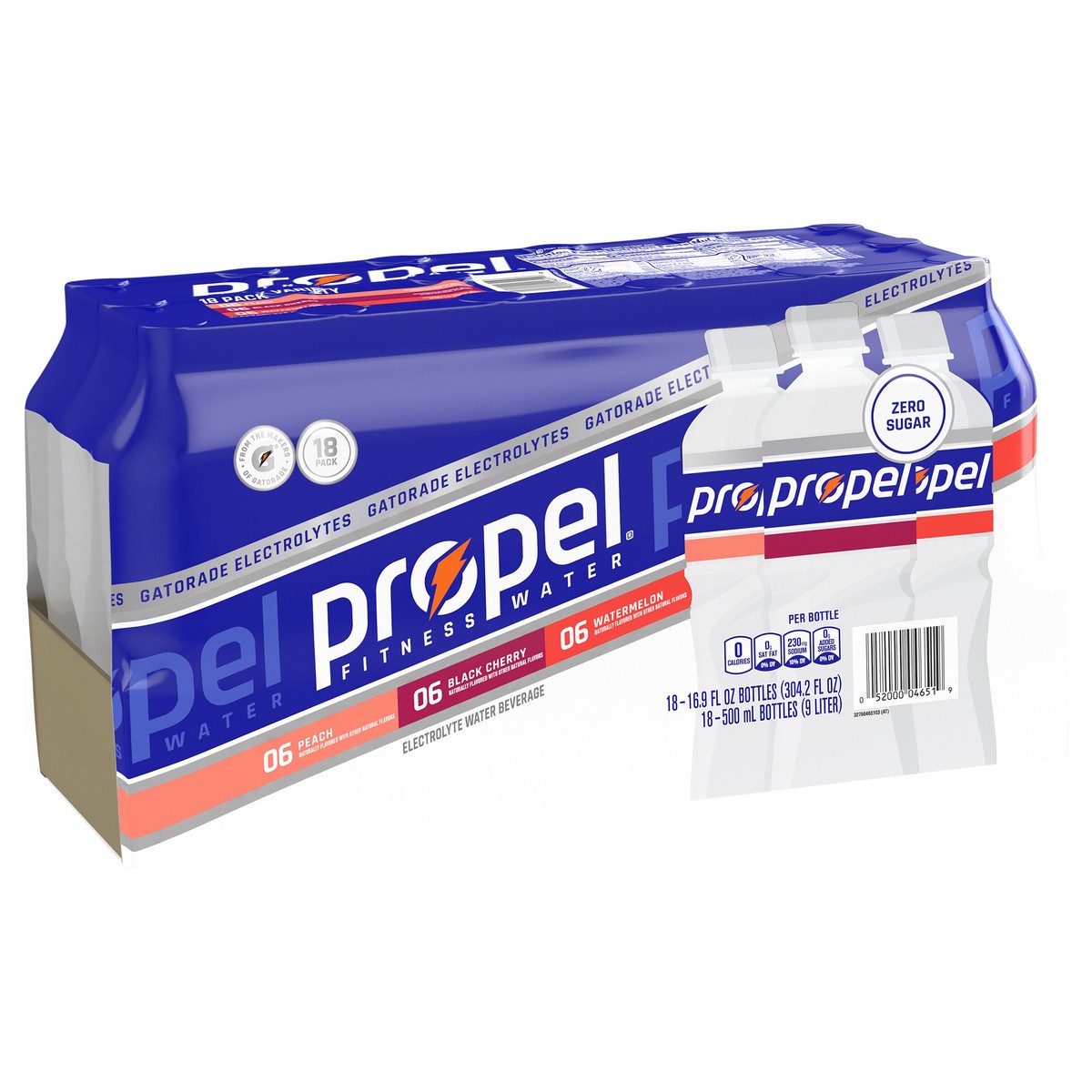 slide 6 of 6, Propel Fitness Water, Peach/Black Cherry/Watermelon, 18 Pack, 18 ct, 16.9 oz
