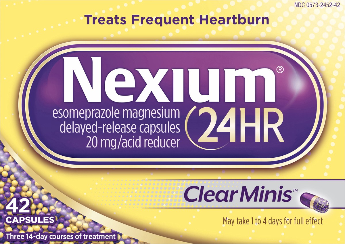 slide 4 of 9, Nexium 24HR ClearMinis Acid Reducer Heartburn Relief Delayed Release Capsules with Esomeprazole Magnesium - 42 Count, 42 ct