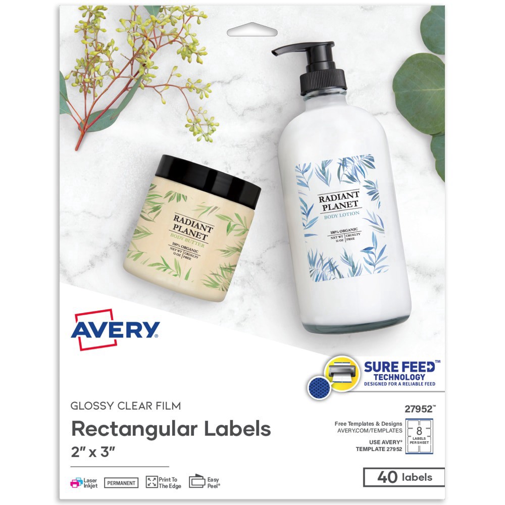 slide 1 of 1, Avery Rectangular Glossy Clear Permanent Adhesive Labels, 1 ct