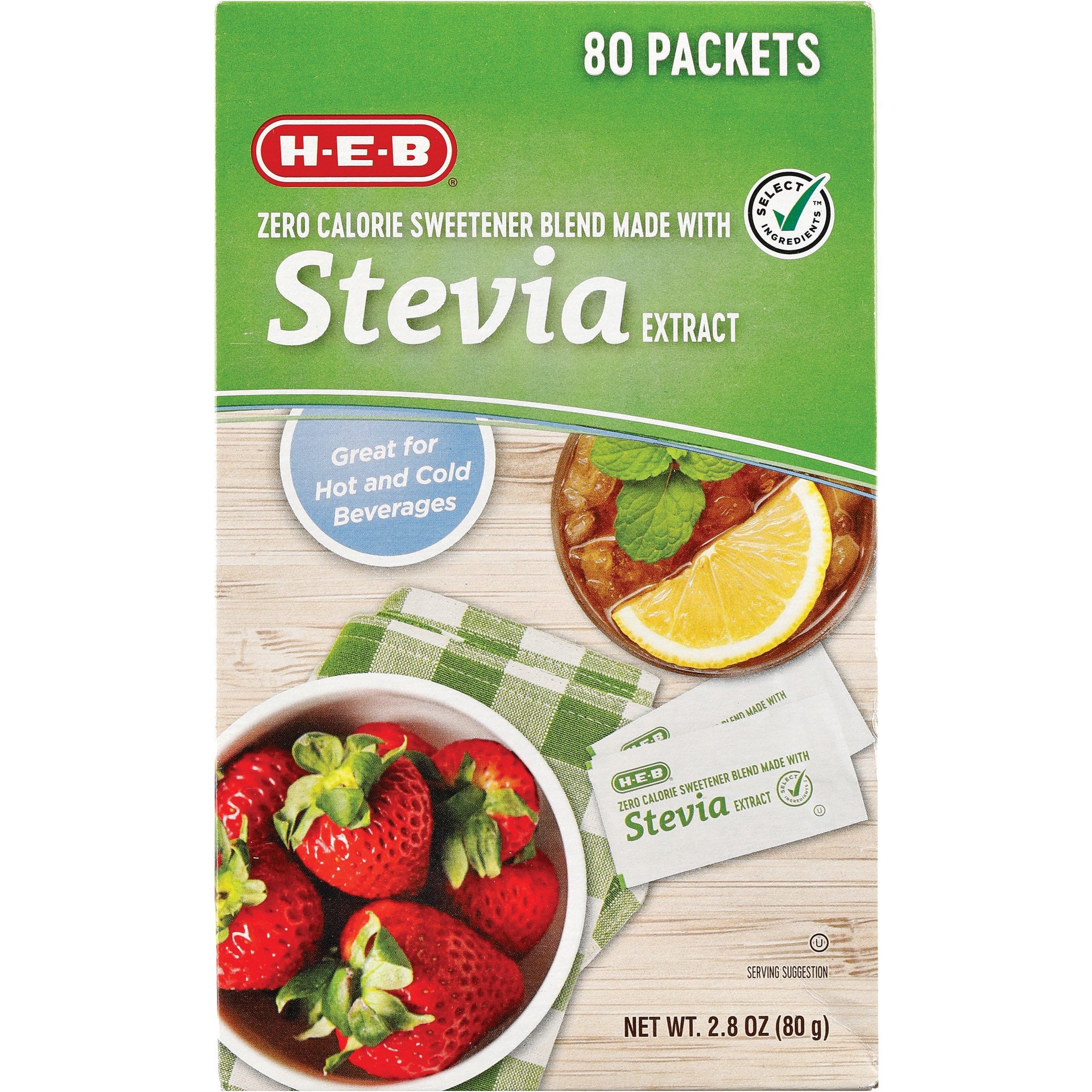 slide 1 of 1, H-E-B Zero Calorie Stevia Blend Sweetener Packets, 80 ct