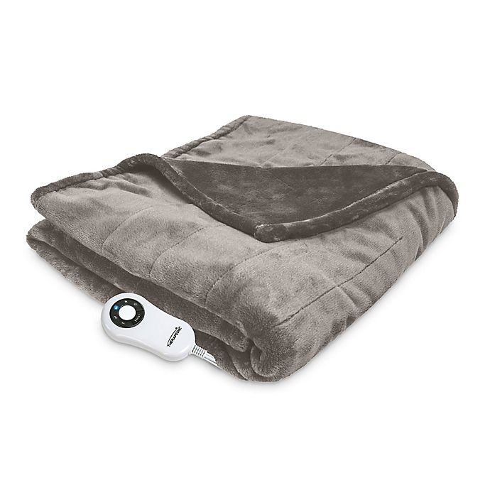 slide 1 of 3, Therapedic Electric Heated Silky Plush Throw Blanket - Stone, 1 ct