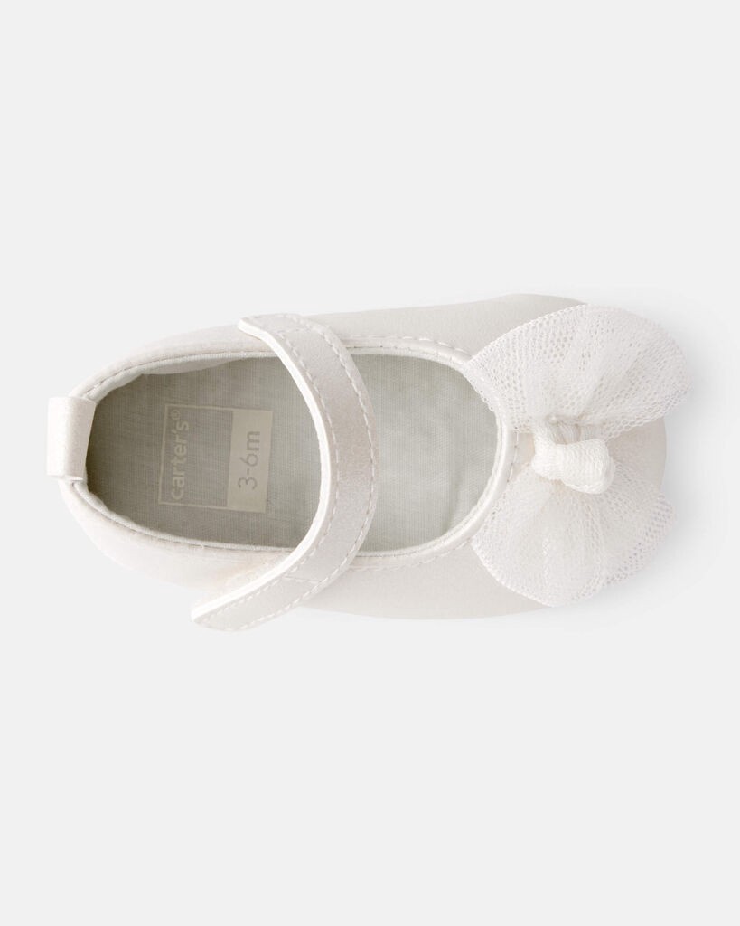 slide 6 of 6, Carter's Baby Girl Tulle Bow Dress Shoes - White White 3, 1 ct