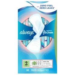 Always Infinity Feminine Pads for Women with Wings, Size 2 Heavy, Unscented, 32 Count