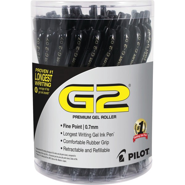slide 1 of 3, Gatorade Pilot G2 Retractable Gel Ink Pens, Fine Point, 0.7 Mm, Black Barrel, Black Ink, Pack Of 36 Pens, 36 ct