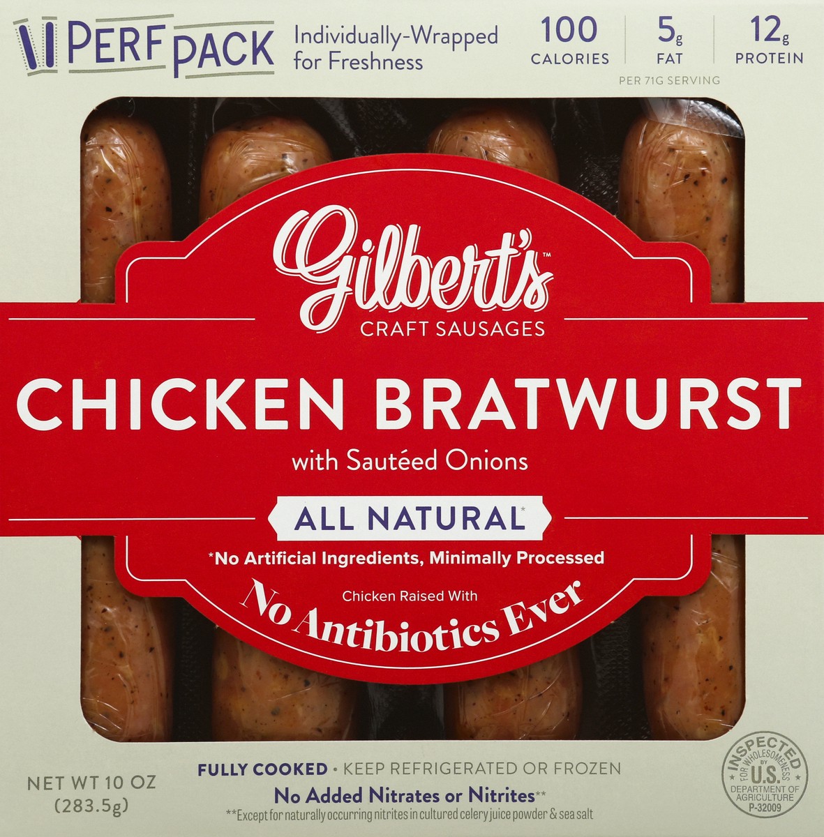 slide 3 of 13, Gilberts Craft Sausage Chicken Bratwurst With Sauteed Onions, 10 oz