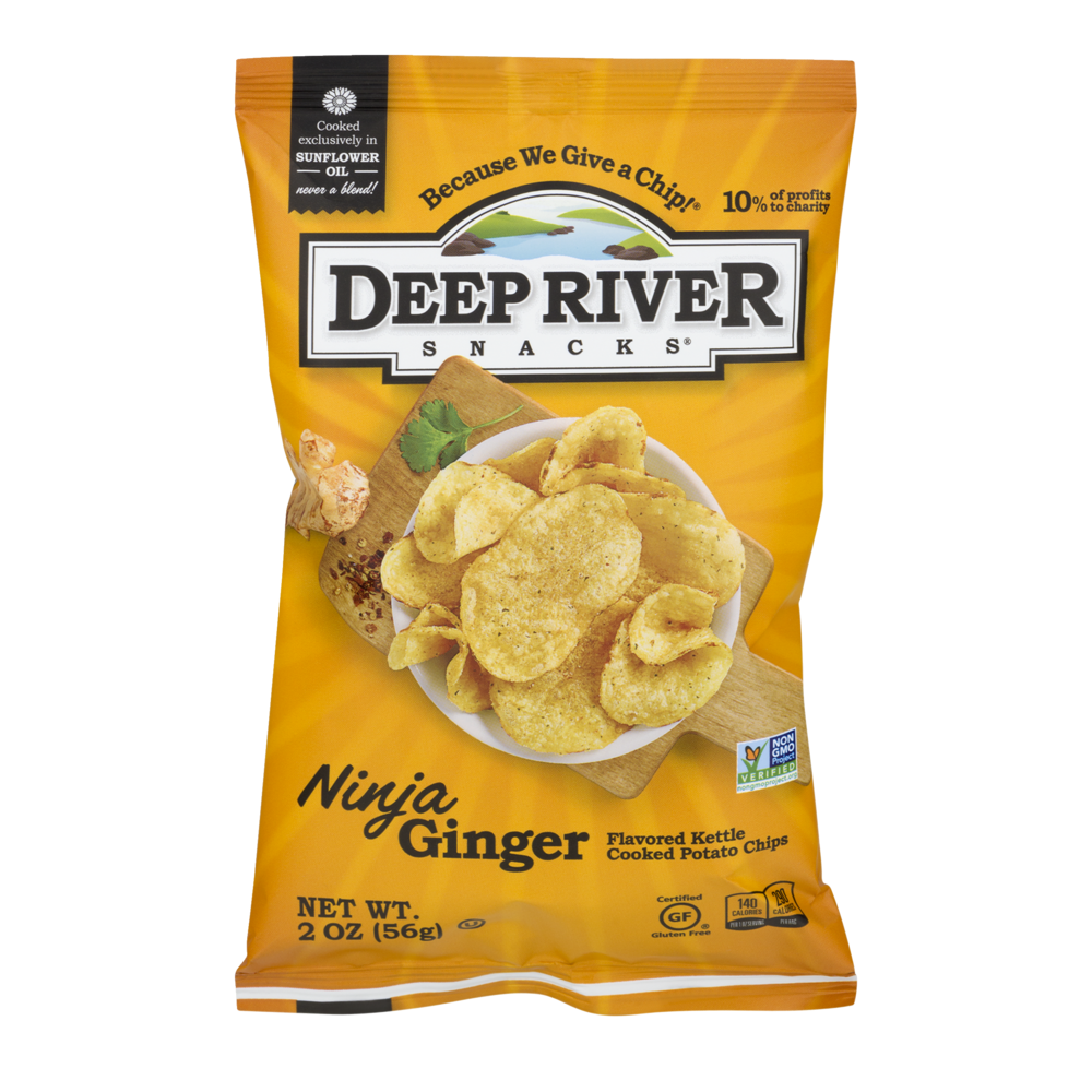 slide 1 of 5, Deep River Snacks Ninja Ginger Kettle Cooked Potato Chips With A Kick, 2 oz