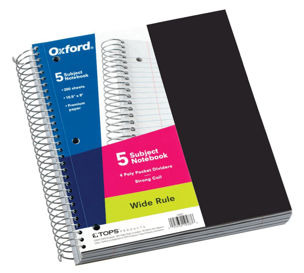 slide 1 of 1, Oxford 5 Subject Notebook Wide Rule, 1 ct
