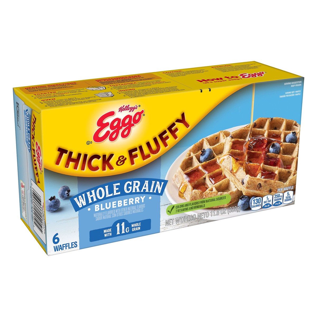 slide 5 of 8, Eggo Kellogg's Eggo Thick and Fluffy Blueberry Frozen Waffles, 11.6 oz