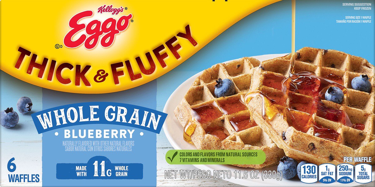 slide 4 of 8, Eggo Kellogg's Eggo Thick and Fluffy Blueberry Frozen Waffles, 11.6 oz