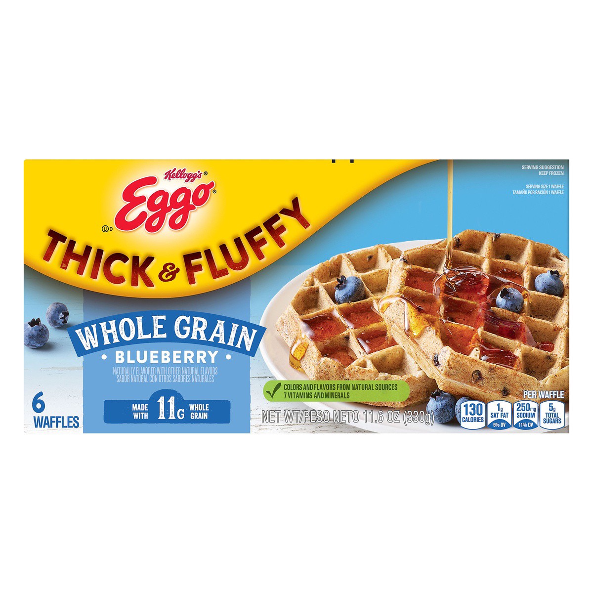 slide 1 of 8, Eggo Kellogg's Eggo Thick and Fluffy Blueberry Frozen Waffles, 11.6 oz