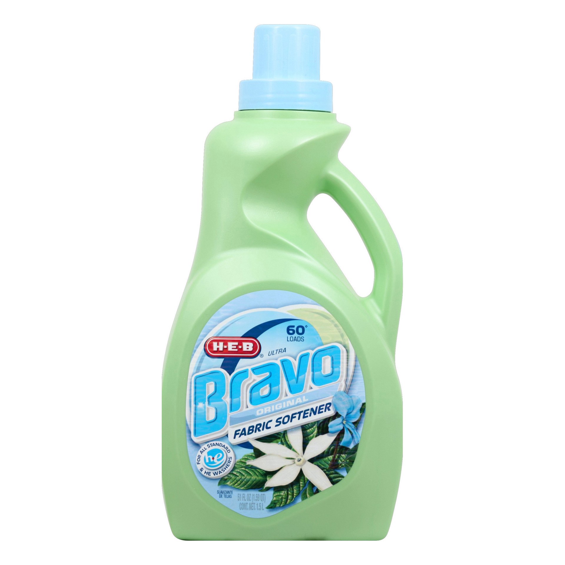 slide 1 of 1, H-E-B Bravo Original Liquid Fabric Softener, 51 oz