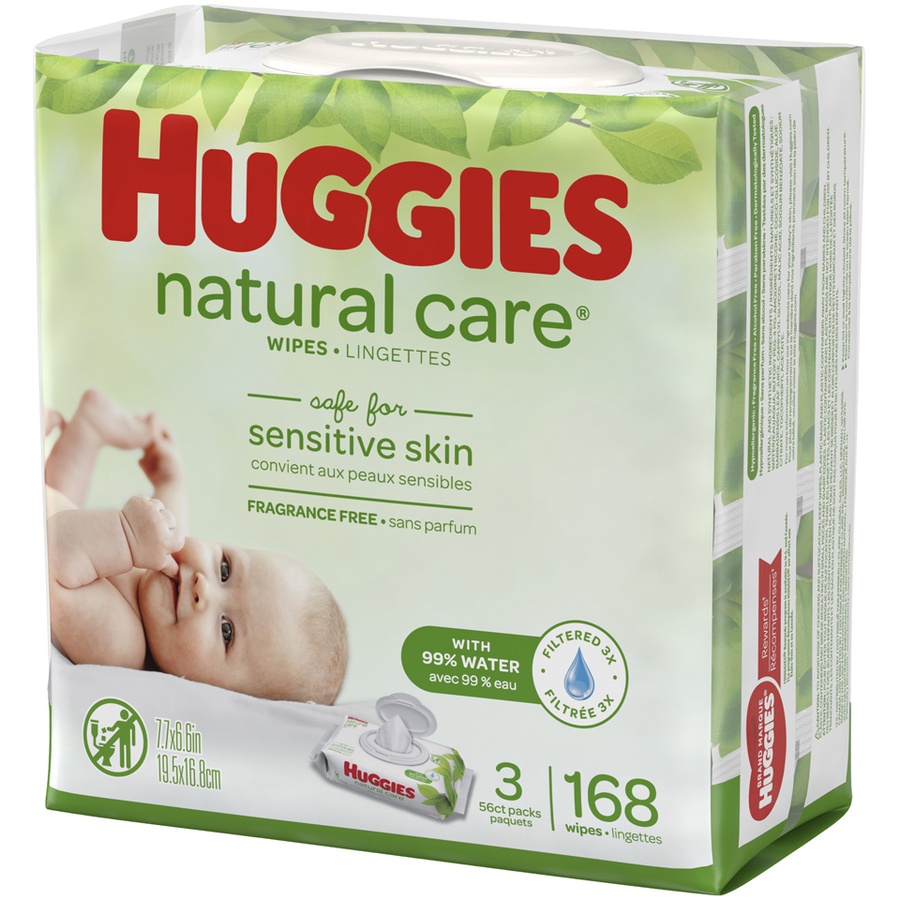 slide 3 of 3, Huggies Natural Care Baby Wipes Unscented, 3 pk; 168 ct