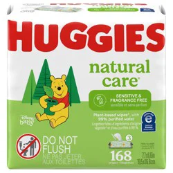 Huggies Natural Care Sensitive Baby Wipes, Unscented, 3 Flip-Top Packs (168 Wipes Total)