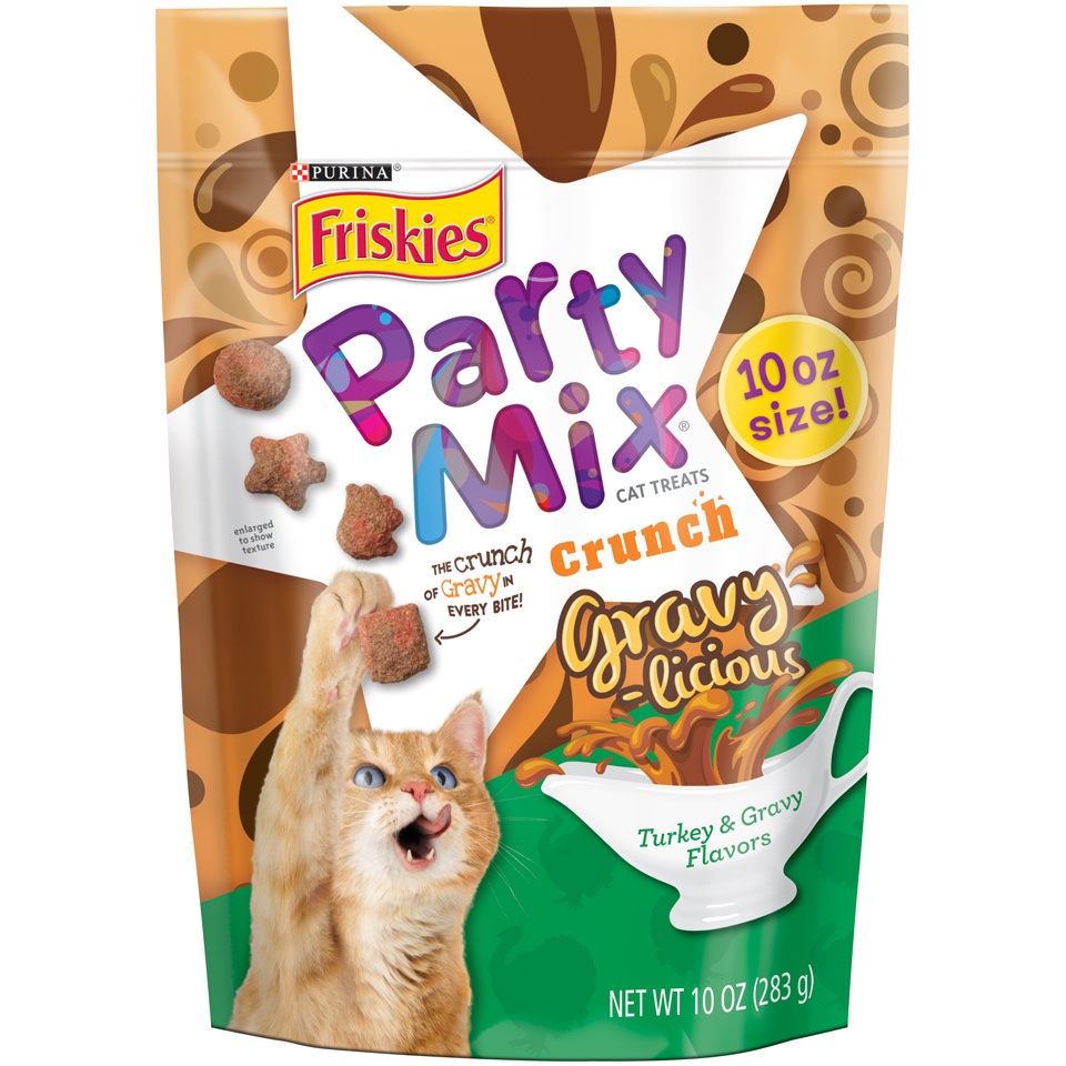 slide 1 of 1, Friskies Party Mix Cat Treats-Gravy Turkey, 10 oz
