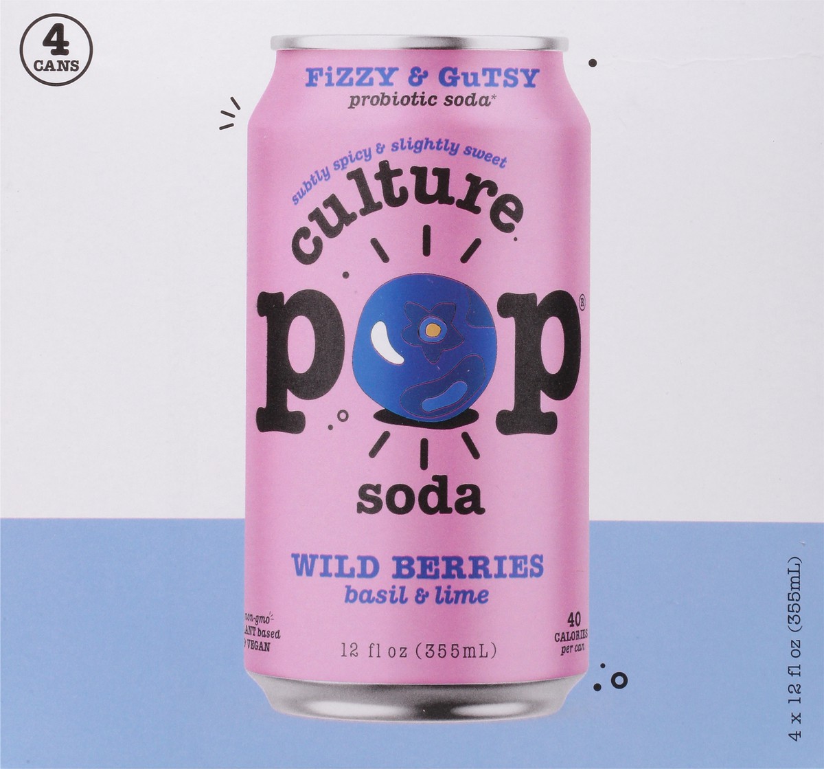 slide 9 of 14, Culture Pop Wild Berries Basil & Lime Probiotic Soda - 4 ct, 4 ct; 12 fl oz