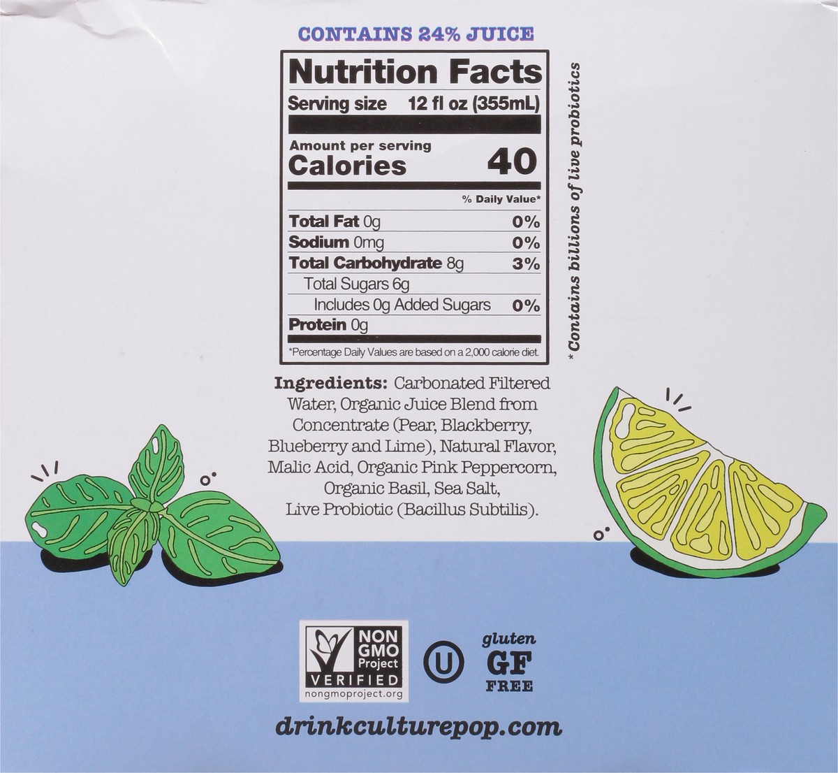 slide 14 of 14, Culture Pop Wild Berries Basil & Lime Probiotic Soda - 4 ct, 4 ct; 12 fl oz