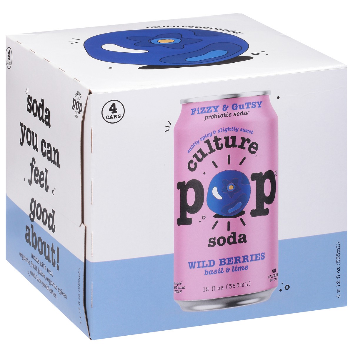 slide 10 of 14, Culture Pop Wild Berries Basil & Lime Probiotic Soda - 4 ct, 4 ct; 12 fl oz