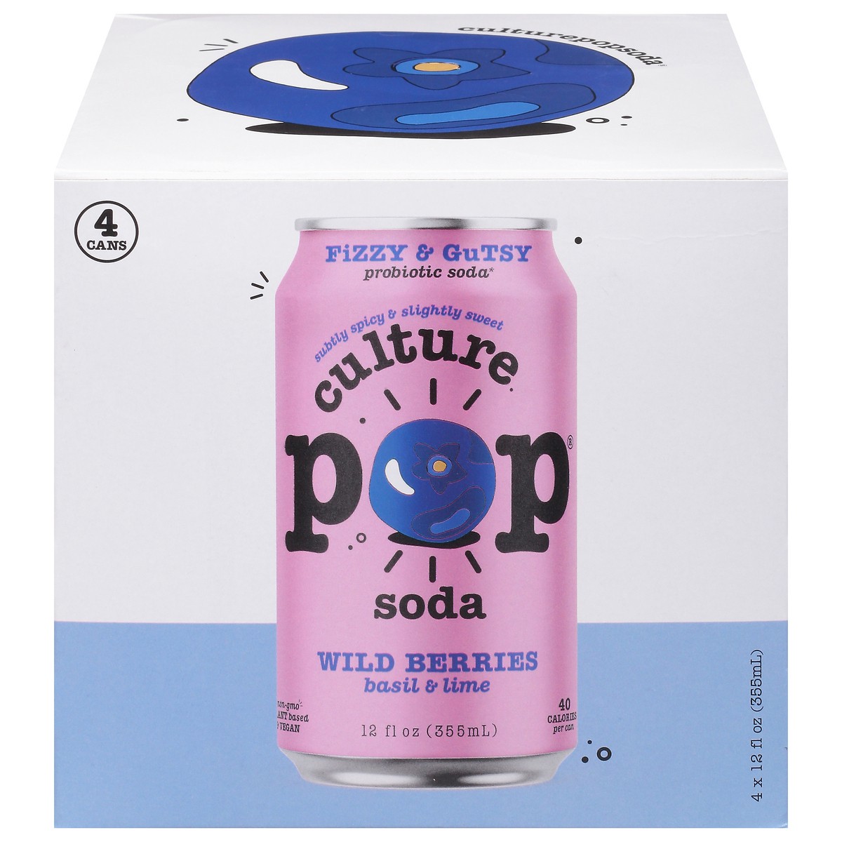 slide 1 of 14, Culture Pop Wild Berries Basil & Lime Probiotic Soda - 4 ct, 4 ct; 12 fl oz