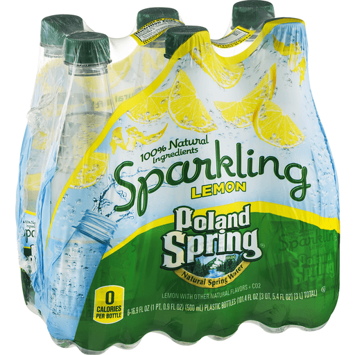 slide 2 of 8, Poland Spring Brand Sparkling Natural Spring Water Lemon Bottles, 6 ct; 16.9 fl oz