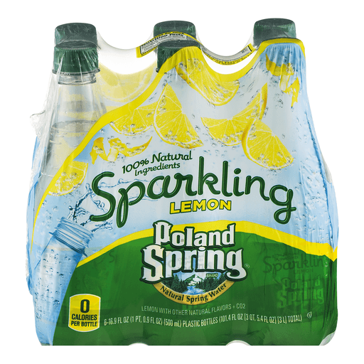 slide 1 of 8, Poland Spring Brand Sparkling Natural Spring Water Lemon Bottles, 6 ct; 16.9 fl oz